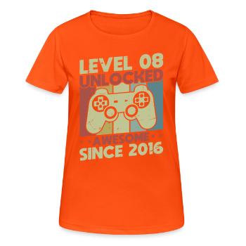 Level 8 freigeschaltet - Frauen T-Shirt atmungsaktiv - Neonorange - Vorne - AI Model Female 172 dark (172cm)