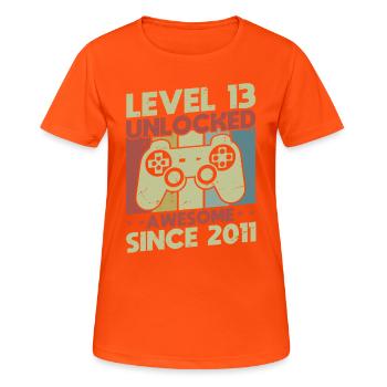 Level 13 Unlocked - Women's Breathable T-Shirt - neon orange - Front - AI Model Female 172 dark (172cm)