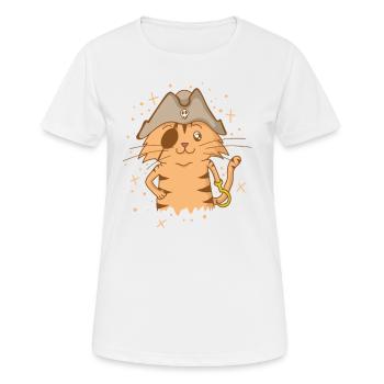 Piraten Katze mit Piratenhut Augenklappe Haken - Frauen T-Shirt atmungsaktiv - Weiß - Vorne - AI Model Female 172 dark (172cm)