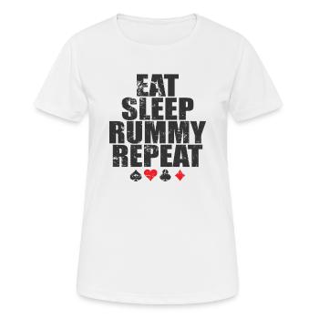 Eat sleep Rummy repeat card game Romme - Women's Breathable T-Shirt - white - Front - AI Model Female 172 dark (172cm)