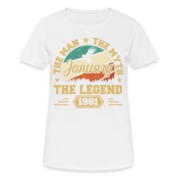 Les Legends sont nés en janvier 1981 - T-shirt respirant Femme - blanc - Devant - AI Model Female 172 dark (172cm)