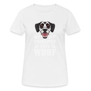 Mein Therapeut macht Wuff, Dalmatiner - Frauen T-Shirt atmungsaktiv - Weiß - Vorne - AI Model Female 172 dark (172cm)