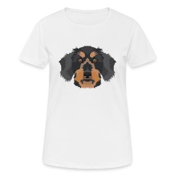 Smiling rough-haired dachshund - Women's Breathable T-Shirt - white - Front - AI Model Female 172 dark (172cm)