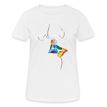 Défilé LGBTQ Rainbow Flag Kiss - T-shirt respirant Femme - blanc - Devant - AI Model Female 172 dark (172cm)