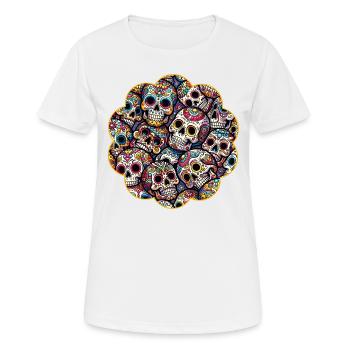 Buntes dekoratives Skullmuster - Frauen T-Shirt atmungsaktiv - Weiß - Vorne - AI Model Female 172 dark (172cm)