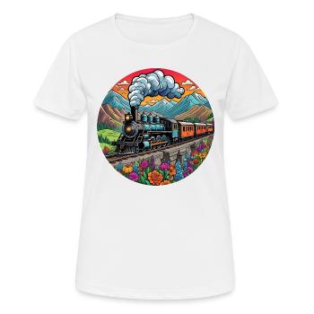 Train de chemin de fer nostalgique de locomotive fumante - T-shirt respirant Femme - blanc - Devant - AI Model Female 172 dark (172cm)
