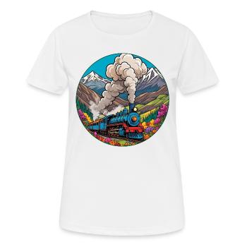 Train de chemin de fer nostalgique de locomotive fumante - T-shirt respirant Femme - blanc - Devant - AI Model Female 172 dark (172cm)