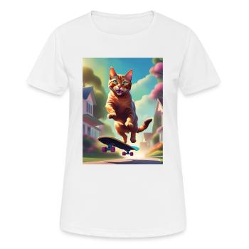 Katze Skateboaring - Frauen T-Shirt atmungsaktiv - Weiß - Vorne - AI Model Female 172 dark (172cm)