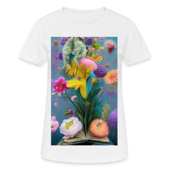 Flowers Bursting from a Book - Women's Breathable T-Shirt - white - Front - AI Model Female 172 dark (172cm)