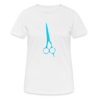 Une paire de ciseaux bleus chez le coiffeur - T-shirt respirant Femme - blanc - Devant - AI Model Female 172 dark (172cm)