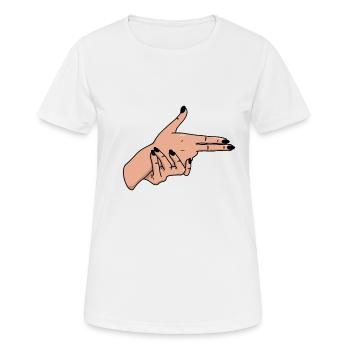 Pistolet à main signe signe de la main - T-shirt respirant Femme - blanc - Devant - AI Model Female 172 dark (172cm)