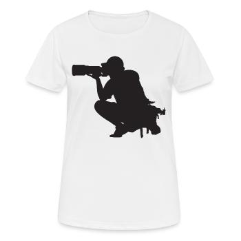 camera photographer fotograf kamera foto photo25 - Frauen T-Shirt atmungsaktiv - Weiß - Vorne - AI Model Female 172 dark (172cm)