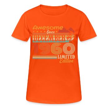 Retro Vintage Legendär Geburtstag Dezember 1960 - Frauen T-Shirt atmungsaktiv - Neonorange - Vorne - AI Model Female 172 dark (172cm)