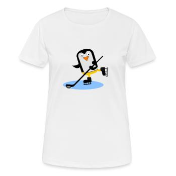 Pinguin spielt Eishockey mit Puck - Frauen T-Shirt atmungsaktiv - Weiß - Vorne - AI Model Female 172 dark (172cm)