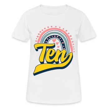 Chemise d’anniversaire, Ten Cute Rainbow Design Tee, 10 - T-shirt respirant Femme - blanc - Devant - AI Model Female 172 dark (172cm)