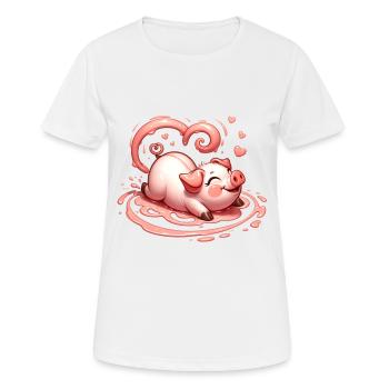 Schwein lockiges Herz Schwanz Valentinstag schlammige Liebe - Frauen T-Shirt atmungsaktiv - Weiß - Vorne - AI Model Female 172 dark (172cm)