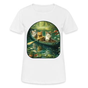 Balade en canoë chats pataugeant dans un champignon - T-shirt respirant Femme - blanc - Devant - AI Model Female 172 dark (172cm)
