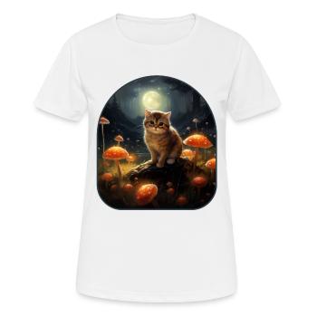 Chat de champignons au clair de lune baigné dans la lueur lunaire dans un - T-shirt respirant Femme - blanc - Devant - AI Model Female 172 dark (172cm)