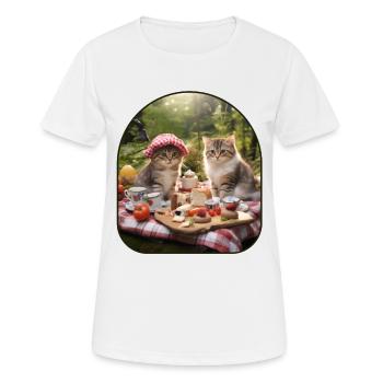 Pique-Pattes Chats Profitant d’un Festin De Forêt Sur Un - T-shirt respirant Femme - blanc - Devant - AI Model Female 172 dark (172cm)