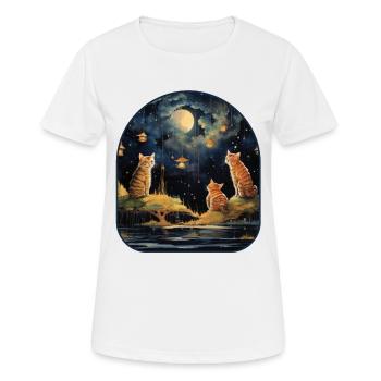 Sternennacht Katzen und Pilze unter einem himmlischen - Frauen T-Shirt atmungsaktiv - Weiß - Vorne - AI Model Female 172 dark (172cm)