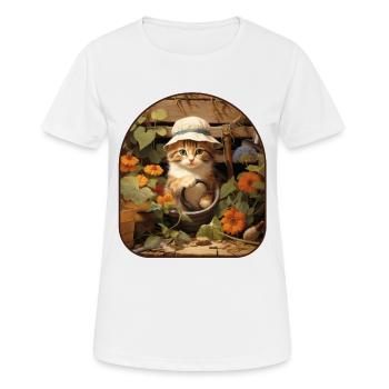 Chat de jardinage cottagecore s’occupant d’un fantaisiste - T-shirt respirant Femme - blanc - Devant - AI Model Female 172 dark (172cm)