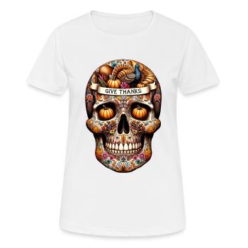 Feast of Thanks Skull Shirt Celebrating Gratitude - Women's Breathable T-Shirt - white - Front - AI Model Female 172 dark (172cm)
