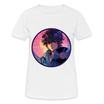 Disque vinyle Anime Boy contemplatif Vaporwave - T-shirt respirant Femme - blanc - Devant - AI Model Female 172 dark (172cm)