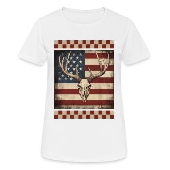 Bois de cerf rayures en détresse drapeau américain bleu marine Camo - T-shirt respirant Femme - blanc - Devant - AI Model Female 172 dark (172cm)