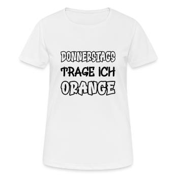 Le jeudi, je porte de l’orange en disant couleur orange - T-shirt respirant Femme - blanc - Devant - AI Model Female 172 dark (172cm)