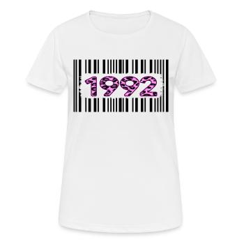1992 anniversaire code à barres léopard rose fête rétro - T-shirt respirant Femme - blanc - Devant - AI Model Female 172 dark (172cm)