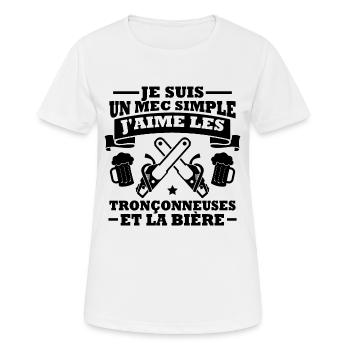 Un mec simple j aime les tronçonneuses et la bière - T-shirt respirant Femme - blanc - Devant - AI Model Female 172 dark (172cm)