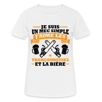 Un mec simple j aime les tronçonneuses et la bière - T-shirt respirant Femme - blanc - Devant - AI Model Female 172 dark (172cm)