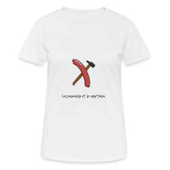 Wurst und Hammer - Frauen T-Shirt atmungsaktiv - Weiß - Vorne - AI Model Female 172 dark (172cm)