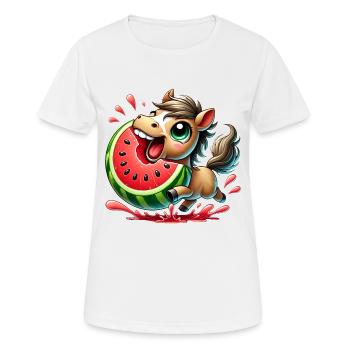 Horse with watermelon fruity summer look - Women's Breathable T-Shirt - white - Front - AI Model Female 172 dark (172cm)