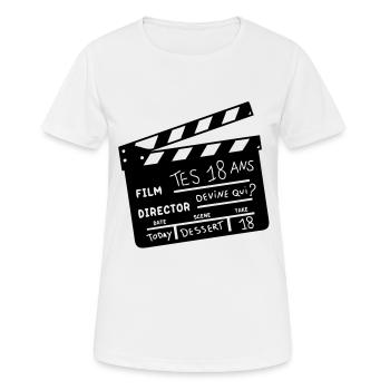 18 Kino klatschen - Frauen T-Shirt atmungsaktiv - Weiß - Vorne - AI Model Female 172 dark (172cm)