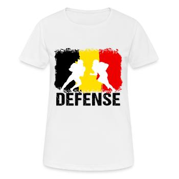 American Football Belgien Defense - Frauen T-Shirt atmungsaktiv - Weiß - Vorne - AI Model Female 172 dark (172cm)
