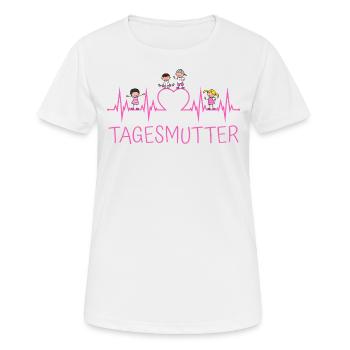 Tagesmutter Herzschlag mit Herz und Kindern pink - Frauen T-Shirt atmungsaktiv - Weiß - Vorne - AI Model Female 172 dark (172cm)