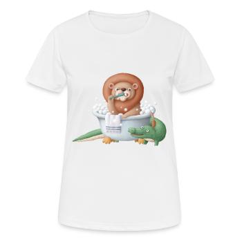 Joli lion dans la baignoire avec crocodile - T-shirt respirant Femme - blanc - Devant - AI Model Female 172 dark (172cm)