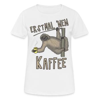 Erstmal 'nen Kaffee - Faultier - fun4m3 animal - Frauen T-Shirt atmungsaktiv - Weiß - Vorne - AI Model Female 172 dark (172cm)