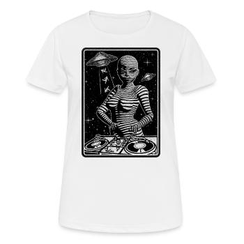GALACTIC DJ devant une table de mixage pour les mélomanes. - T-shirt respirant Femme - blanc - Devant - AI Model Female 172 dark (172cm)