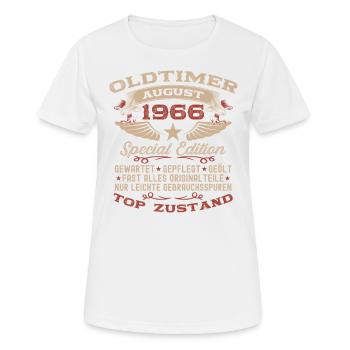 60. Geburtstag Oldtimer August Jahrgang 1966 - Frauen T-Shirt atmungsaktiv - Weiß - Vorne - AI Model Female 172 dark (172cm)