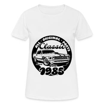 40. Geburtstag - Klassiker Musclecar 06/1985 - Frauen T-Shirt atmungsaktiv - Weiß - Vorne - AI Model Female 172 dark (172cm)