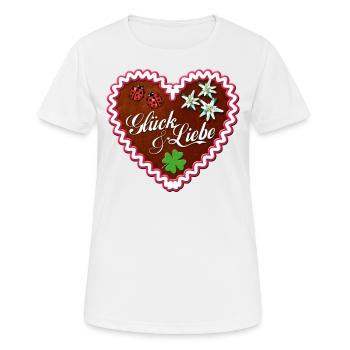 Lebkuchenherz Glück und Liebe - Frauen T-Shirt atmungsaktiv - Weiß - Vorne - AI Model Female 172 dark (172cm)
