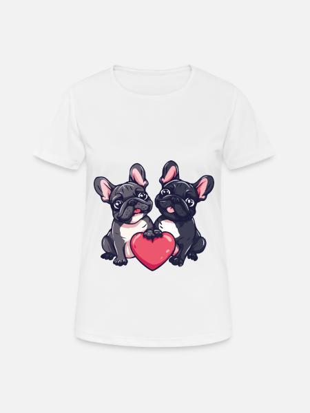 Französische Buldogge Hunde Paar Verliebt Valentin - Frauen T-Shirt atmungsaktiv - Weiß