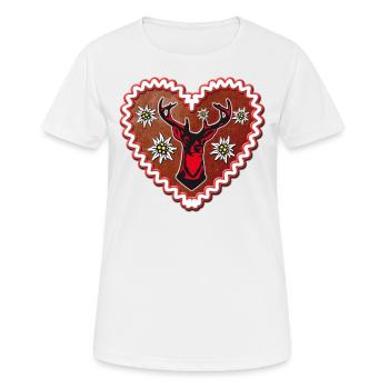 01 Lebkuchenherz Hirsch Edelweiss Enzian Hirschkop - Frauen T-Shirt atmungsaktiv - Weiß - Vorne - AI Model Female 172 dark (172cm)