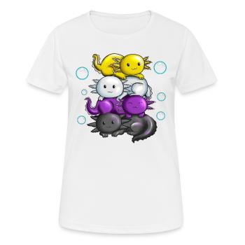 Vier Molche Axolotl schmusen kuscheln unter Wasser - Frauen T-Shirt atmungsaktiv - Weiß - Vorne - AI Model Female 172 dark (172cm)