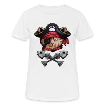 Pirate Chat Pirate Costume Chat Squelette Poisson - T-shirt respirant Femme - blanc - Devant - AI Model Female 172 dark (172cm)