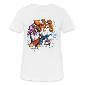 Fischdesign Meerestier Fische Hai Qualle Oktopus - Frauen T-Shirt atmungsaktiv - Weiß - Vorne - AI Model Female 172 dark (172cm)