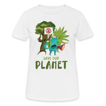Speichern Sie Unser Planetendesign Für Den - Frauen T-Shirt atmungsaktiv - Weiß - Vorne - AI Model Female 172 dark (172cm)