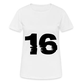 16 Zahl - Frauen T-Shirt atmungsaktiv - Weiß - Vorne - AI Model Female 172 dark (172cm)